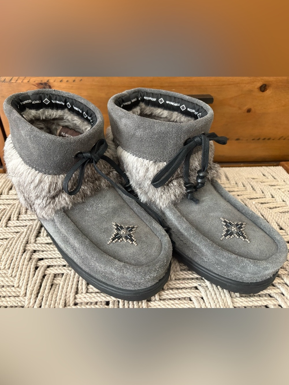 Waterproof Grey Faux-Fur Women's Ankle Boots